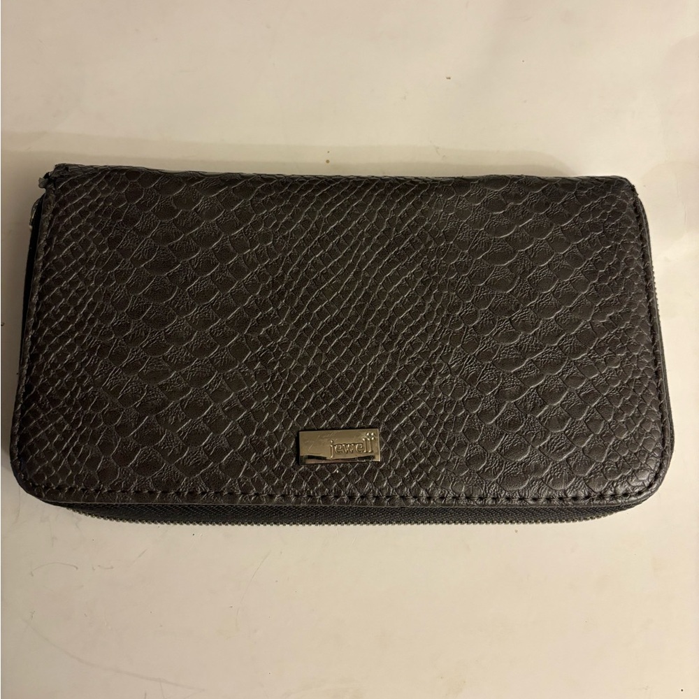 Jewell By Thirty One Gray Faux Reptile Skin Short Handle Tote and Clutch/Wallet - Picture 12 of 15